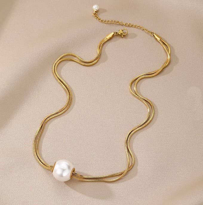 JOSSLYN by wall to wall - STAINLESS STEEL NON-TARNISH PEARL NECKLACE | 40NK9689
