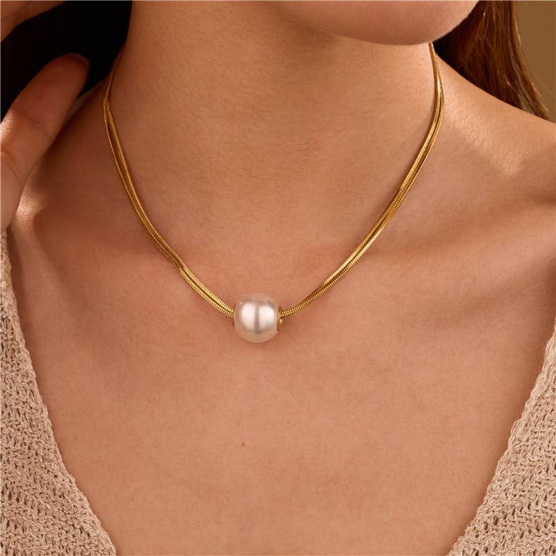 JOSSLYN by wall to wall - STAINLESS STEEL NON-TARNISH PEARL NECKLACE | 40NK9689