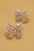 JOSSLYN by wall to wall - MINI PEARL BOW RIBBON GOLD EARRINGS | 80E5342