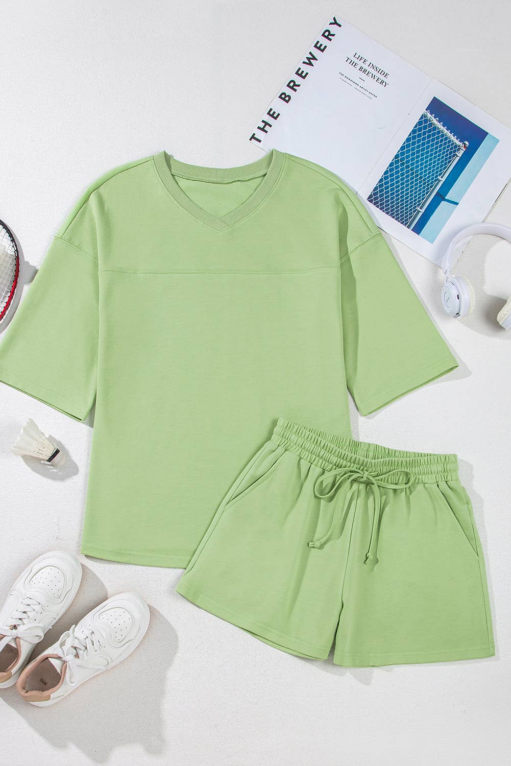 Aapparella - Solid V Neck Half Sleeve Tee & Shorts Set | S-XL & 1X-4X