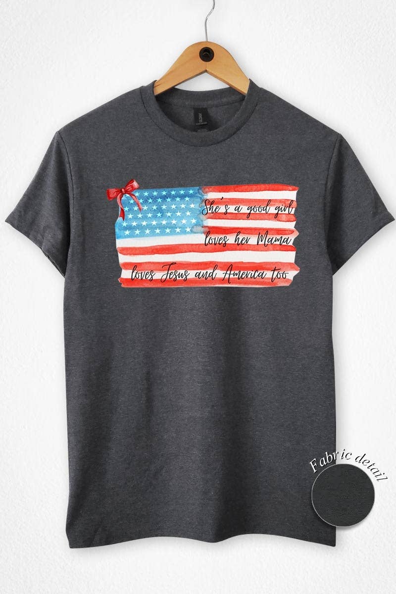 COLORBEAR - Red Bow USA Flag Graphic Heavy Cotton Tee