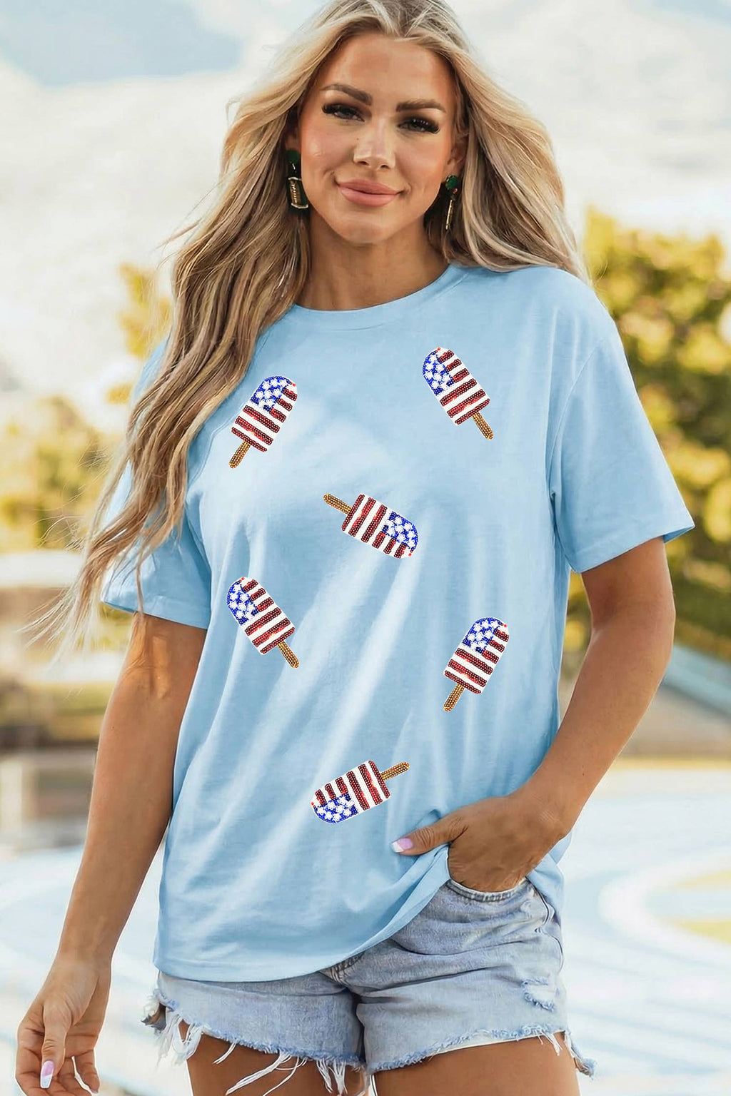 1 the Woman - Patriotic Sequin Popsicle T Shirt