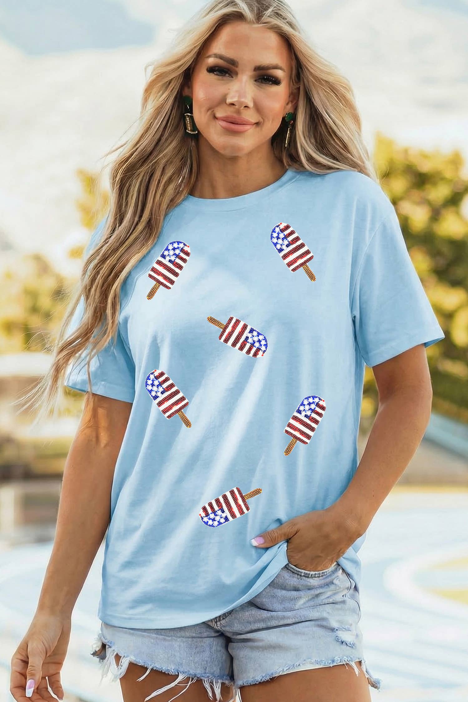 1 the Woman - Patriotic Sequin Popsicle T Shirt
