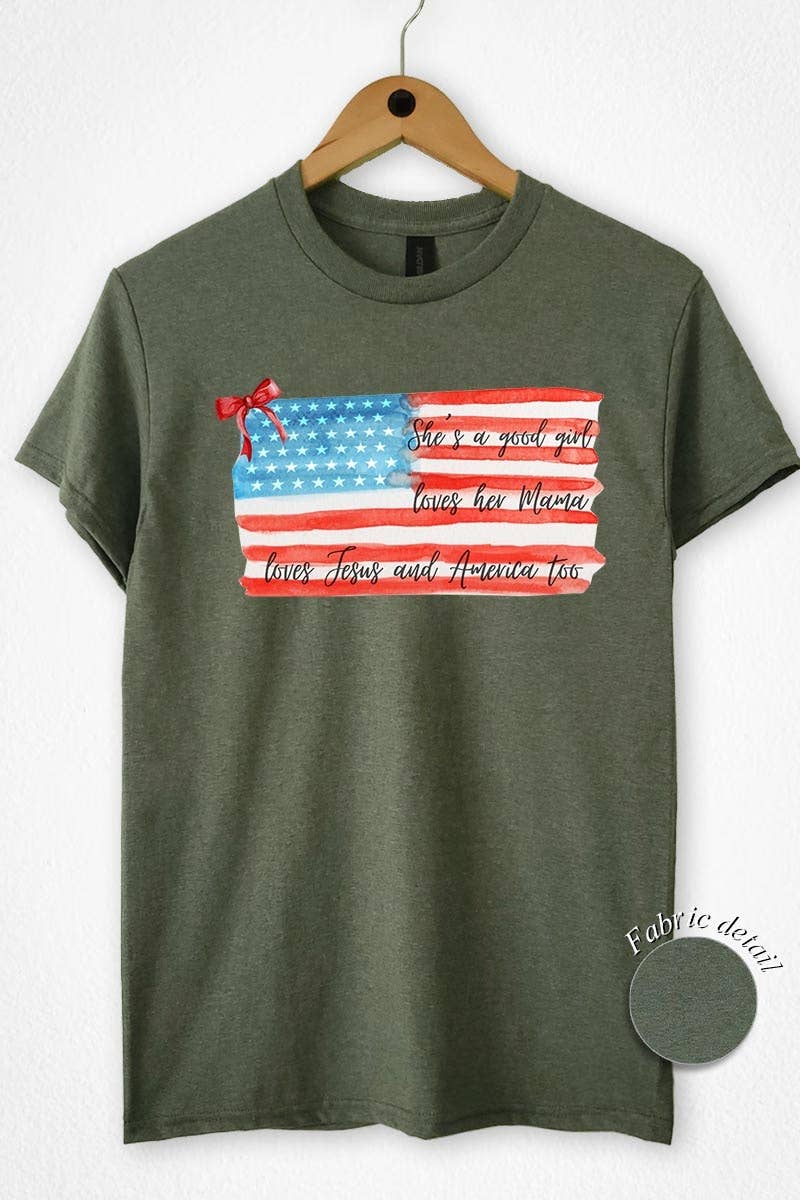 COLORBEAR - Red Bow USA Flag Graphic Heavy Cotton Tee