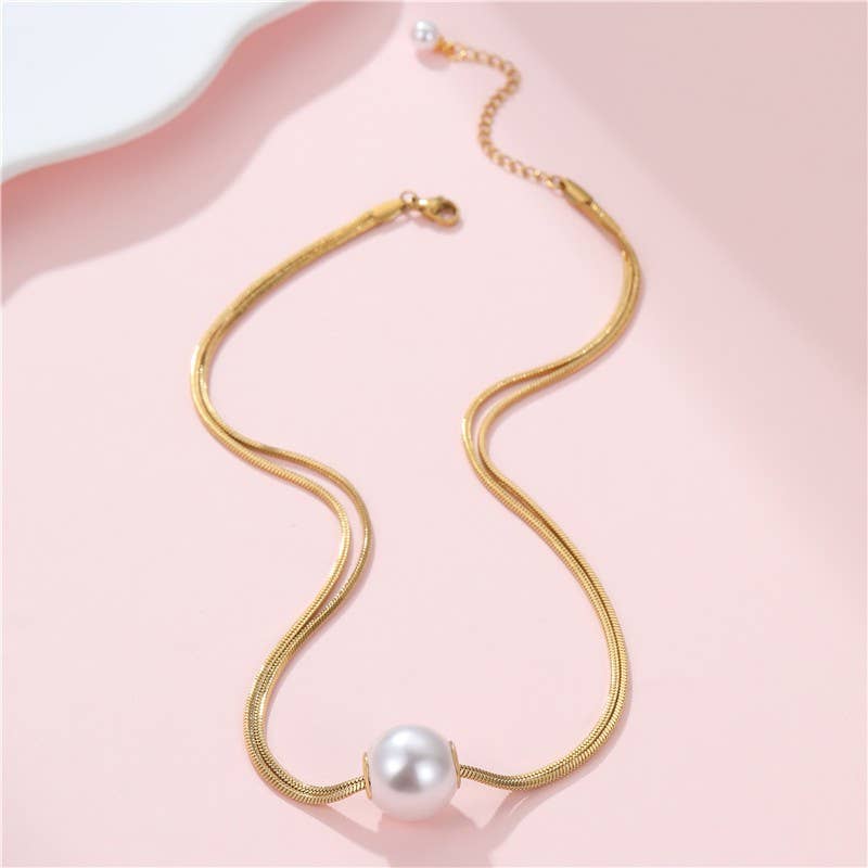 JOSSLYN by wall to wall - STAINLESS STEEL NON-TARNISH PEARL NECKLACE | 40NK9689