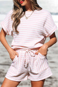 Aapparella - Stripe Knitted Top and Drawstring Shorts Set | S-XL