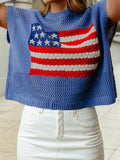 1 the Woman - 4th of July Flag  Short Sleeve Graphic Sweater Top