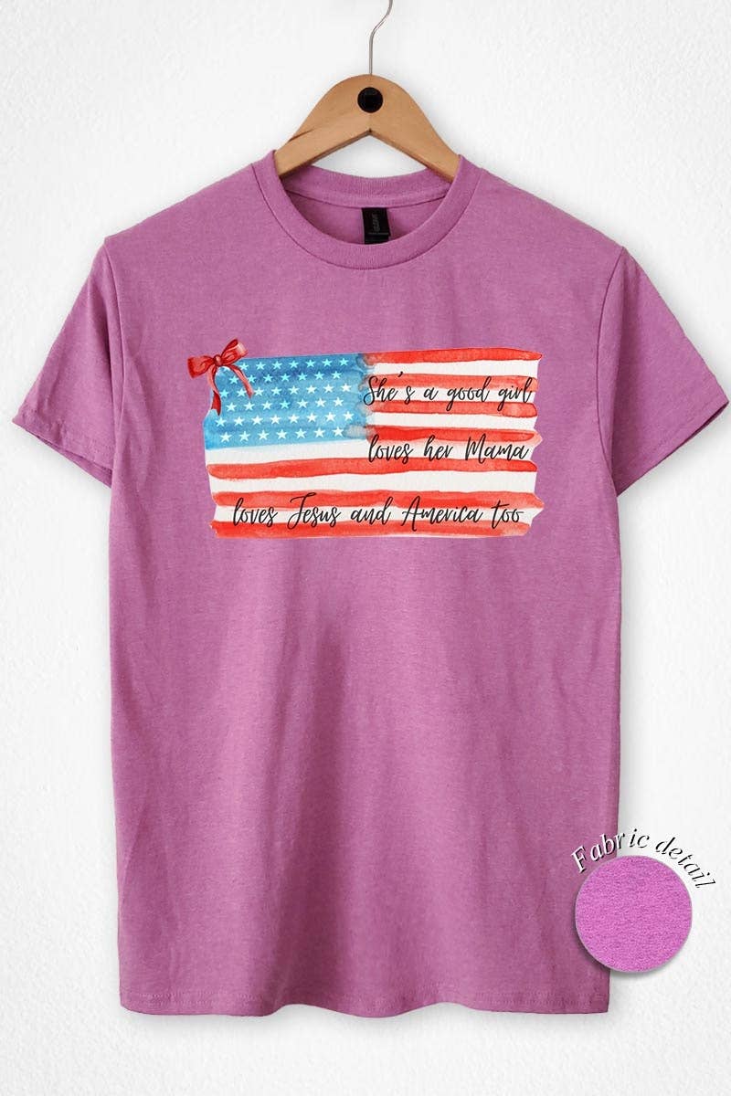 COLORBEAR - Red Bow USA Flag Graphic Heavy Cotton Tee