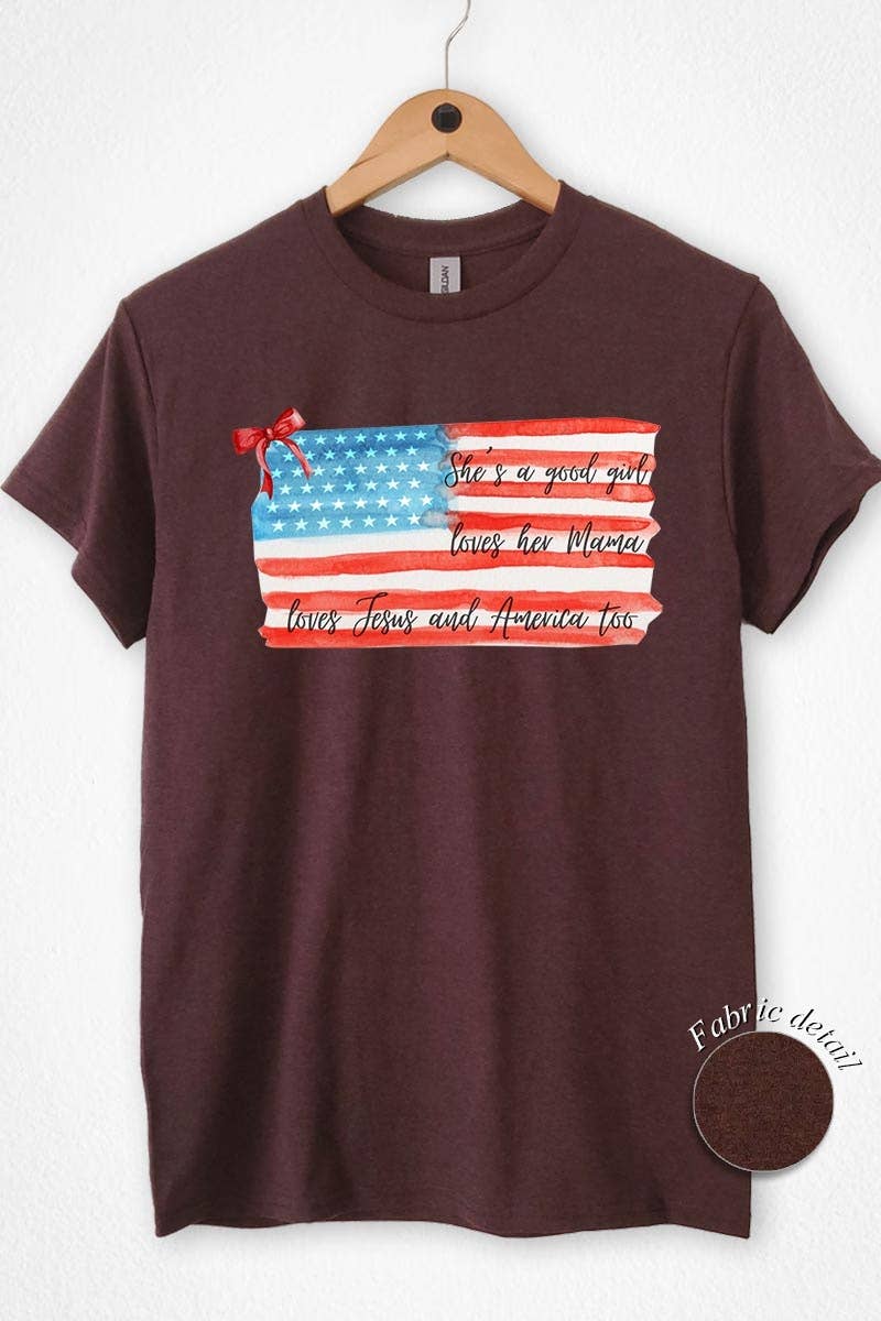 COLORBEAR - Red Bow USA Flag Graphic Heavy Cotton Tee