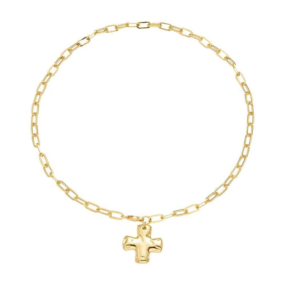JOSSLYN by wall to wall - NOTABLE HAMMERED CROSS FRONT TOGGLE NECKLACE | 40NK9666