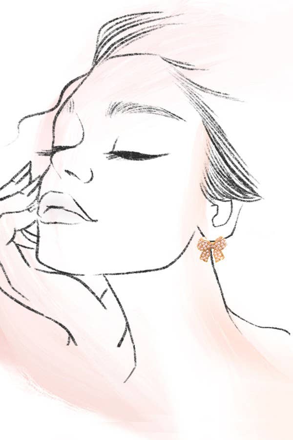 JOSSLYN by wall to wall - MINI PEARL BOW RIBBON GOLD EARRINGS | 80E5342