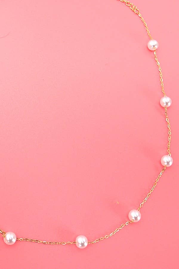 JOSSLYN by wall to wall - TITANIUM  STEEL NON-TARNISH PEARL STATION NECKLACE | 40NK334