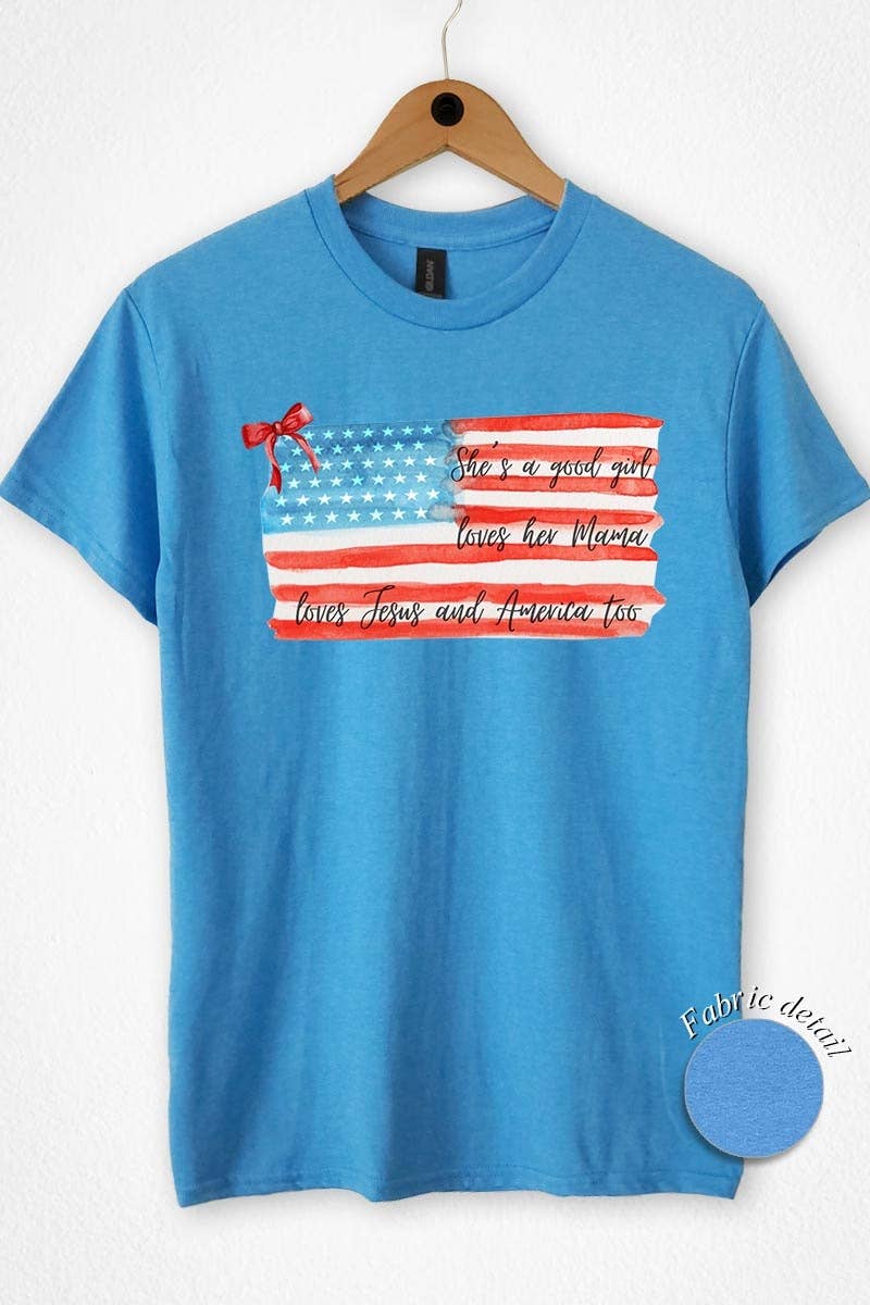 COLORBEAR - Red Bow USA Flag Graphic Heavy Cotton Tee