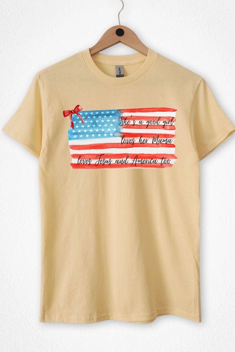 COLORBEAR - Red Bow USA Flag Graphic Heavy Cotton Tee