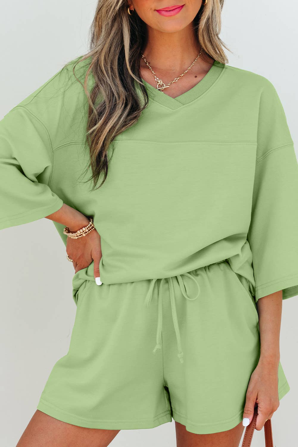 Aapparella - Solid V Neck Half Sleeve Tee & Shorts Set | S-XL & 1X-4X