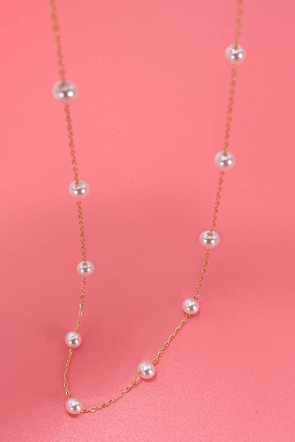 JOSSLYN by wall to wall - TITANIUM  STEEL NON-TARNISH PEARL STATION NECKLACE | 40NK334
