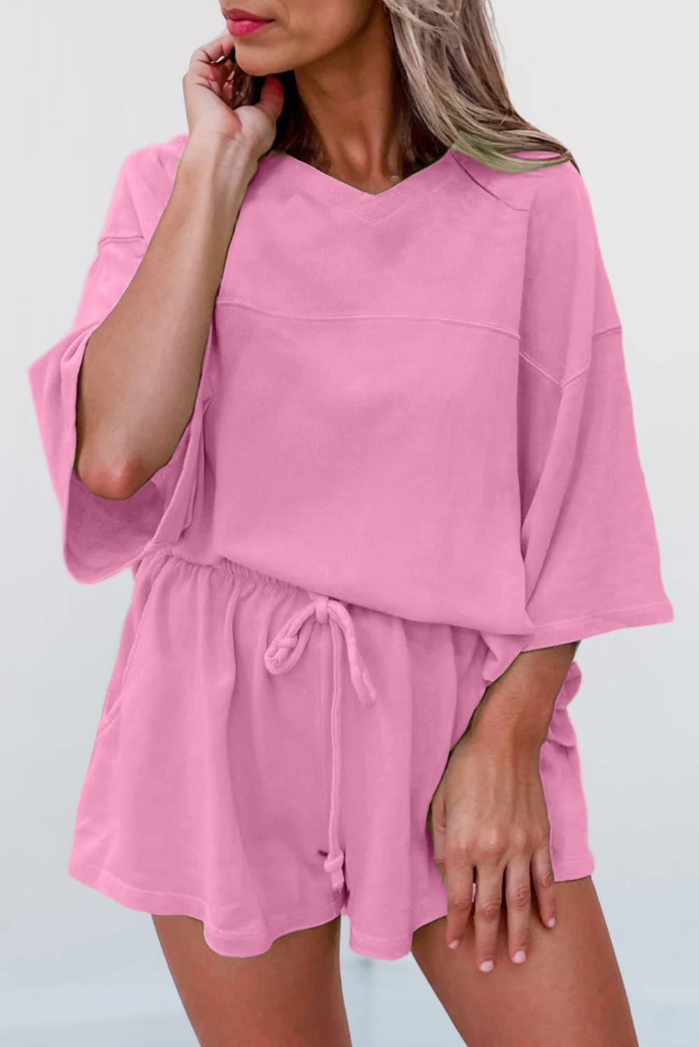 Aapparella - Solid V Neck Half Sleeve Tee & Shorts Set | S-XL & 1X-4X