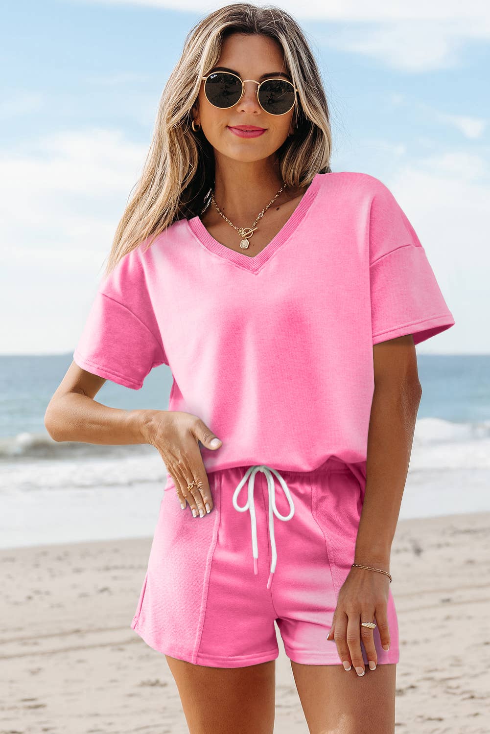 Aapparella - Comfy V Neck Tee & Pockets Shorts Set | S-XL