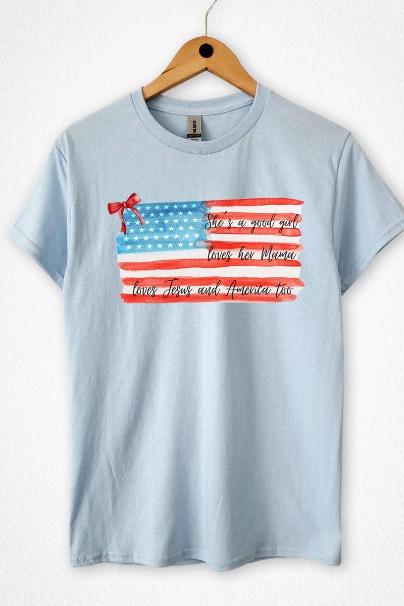 COLORBEAR - Red Bow USA Flag Graphic Heavy Cotton Tee