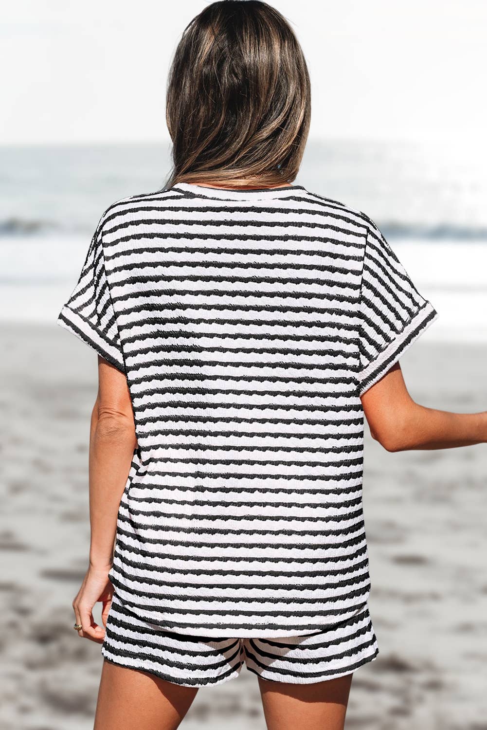Aapparella - Stripe Knitted Top and Drawstring Shorts Set | S-XL