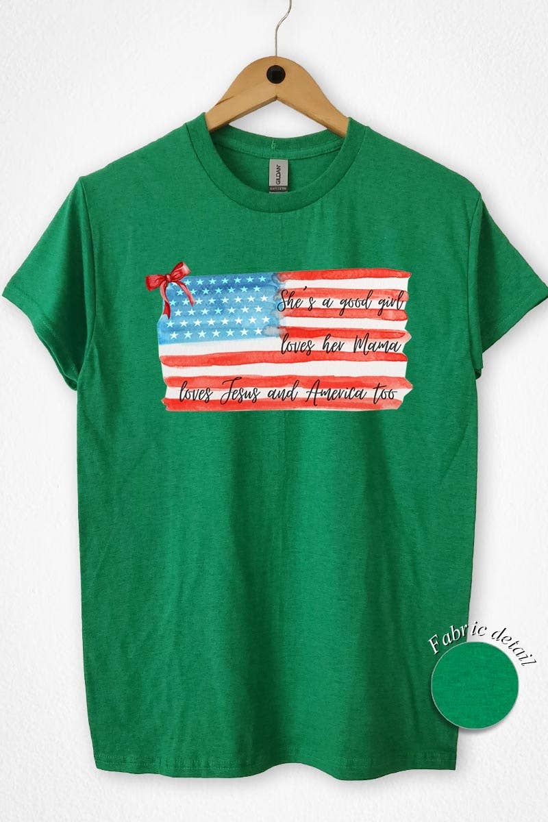 COLORBEAR - Red Bow USA Flag Graphic Heavy Cotton Tee