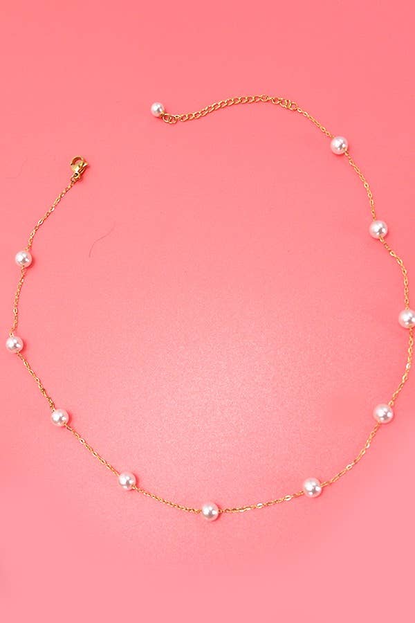 JOSSLYN by wall to wall - TITANIUM  STEEL NON-TARNISH PEARL STATION NECKLACE | 40NK334