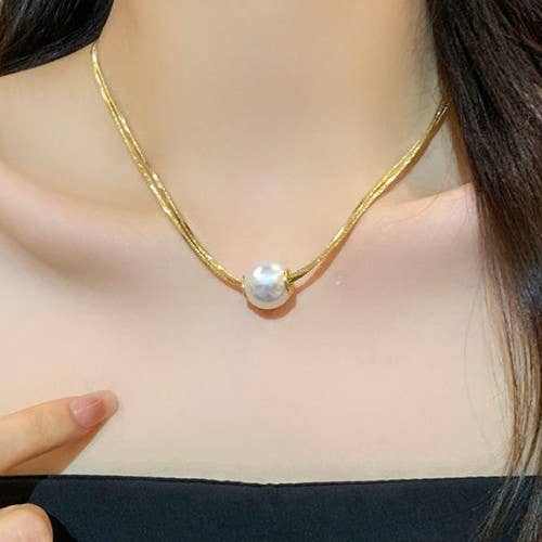 JOSSLYN by wall to wall - STAINLESS STEEL NON-TARNISH PEARL NECKLACE | 40NK9689