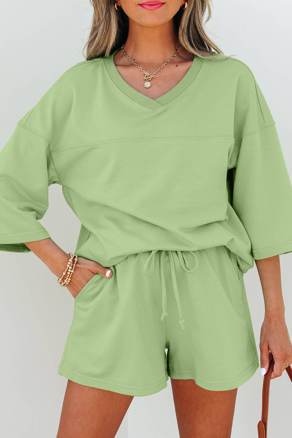 Aapparella - Solid V Neck Half Sleeve Tee & Shorts Set | S-XL & 1X-4X
