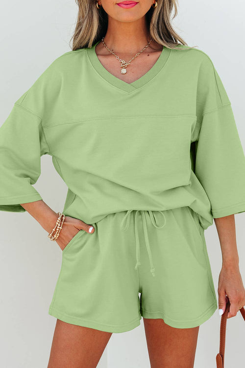 Aapparella - Solid V Neck Half Sleeve Tee & Shorts Set | S-XL & 1X-4X