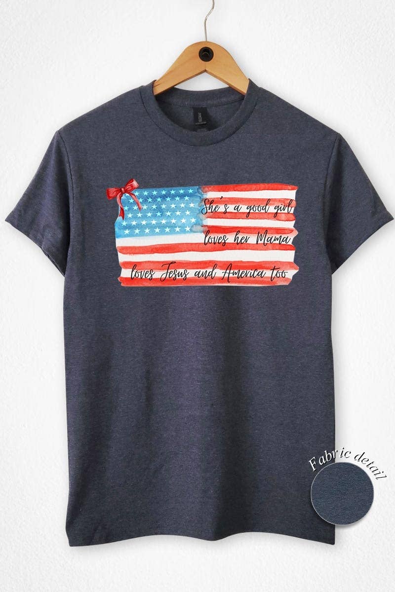COLORBEAR - Red Bow USA Flag Graphic Heavy Cotton Tee