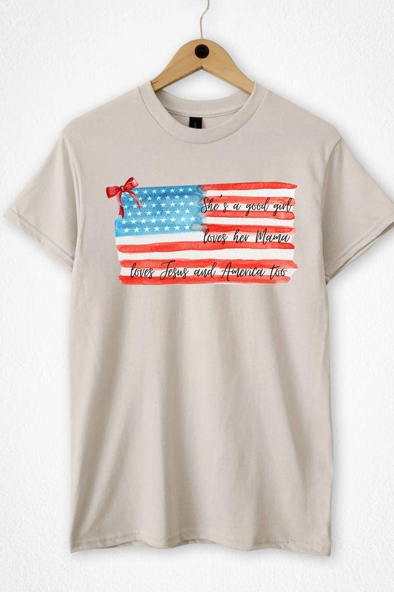 COLORBEAR - Red Bow USA Flag Graphic Heavy Cotton Tee