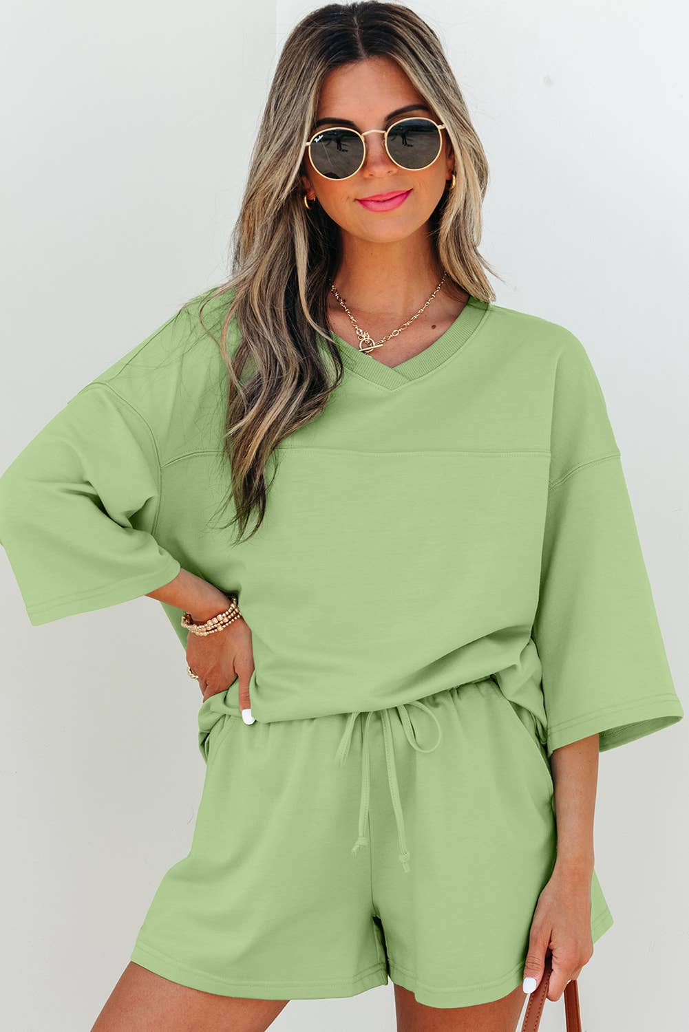 Aapparella - Solid V Neck Half Sleeve Tee & Shorts Set | S-XL & 1X-4X
