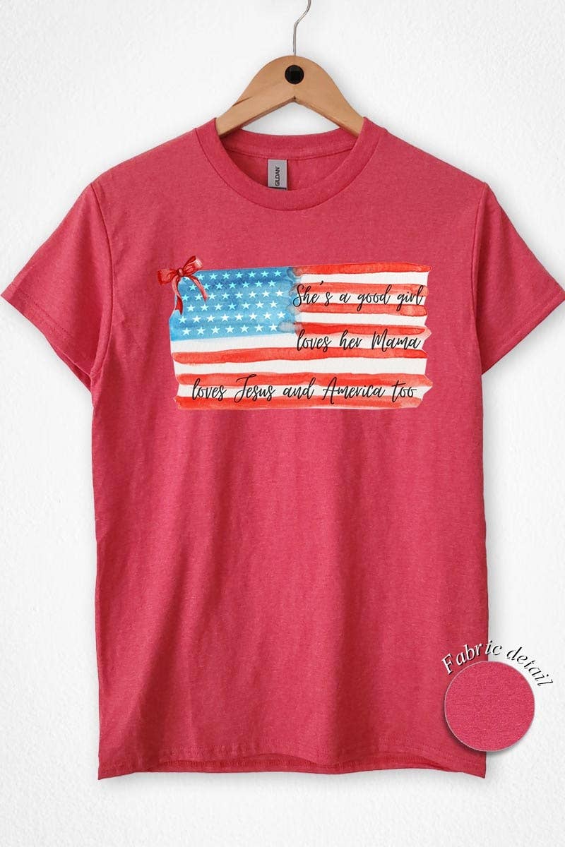 COLORBEAR - Red Bow USA Flag Graphic Heavy Cotton Tee
